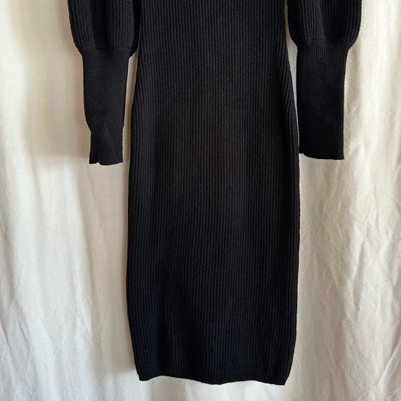 Excellent Condition, ASTR Black Ribbed Sweater Dress Puff Shoulders, Size M - Picture 10 of 13